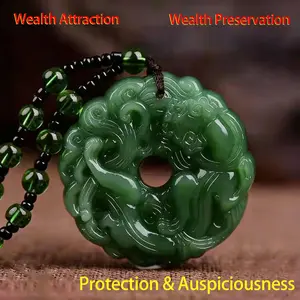 1pc Green Jade Hand-Carved Pixiu Dragon Pendant Necklace Wealth Attraction Protection Auspicious Amulet Unisex Lucky Jewelry Christmas Birthday Gift