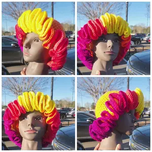 Mustard yellow gold pink,red orange crochet hat