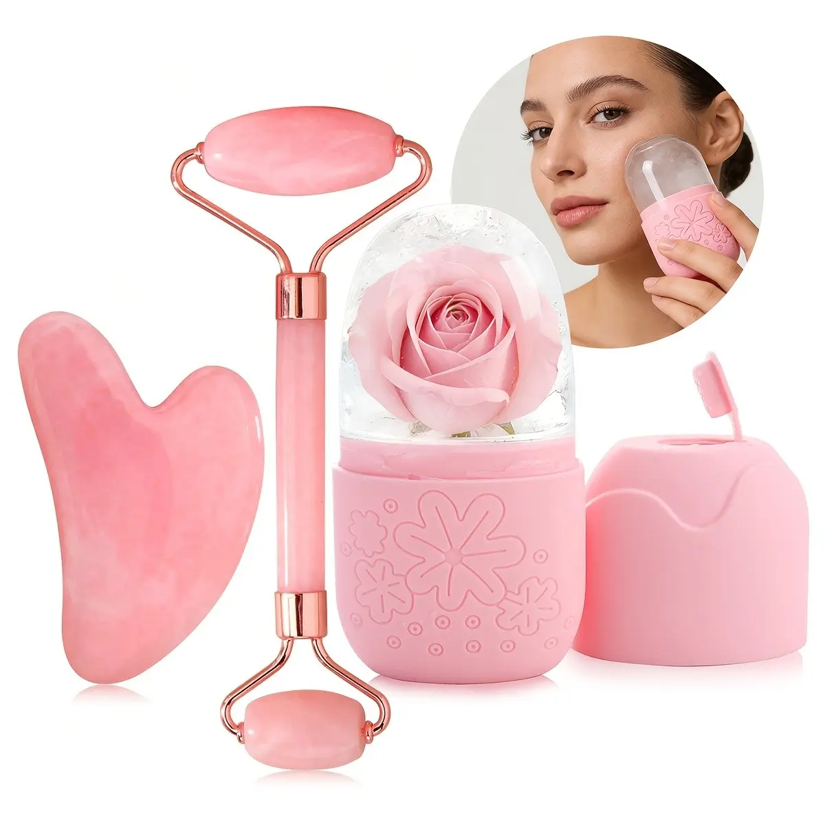 3pcs/set Facial Skin Care Ice Roller Set, Face & Eye Contour Massage Tools, Facial Beauty Massagers, Facial Beauty Instrument, Facial Wand, Suitable for Eyes Neck & Face, Scraping Board Included