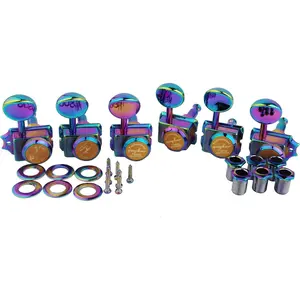 6-in-line  Guitar Lock String Tuners - Locking Tuning Key Pegs Machine Heads Replacement Parts for ST TL Style Electric Guitars Gear Ratio 1:15 - Chameleon Rainbow