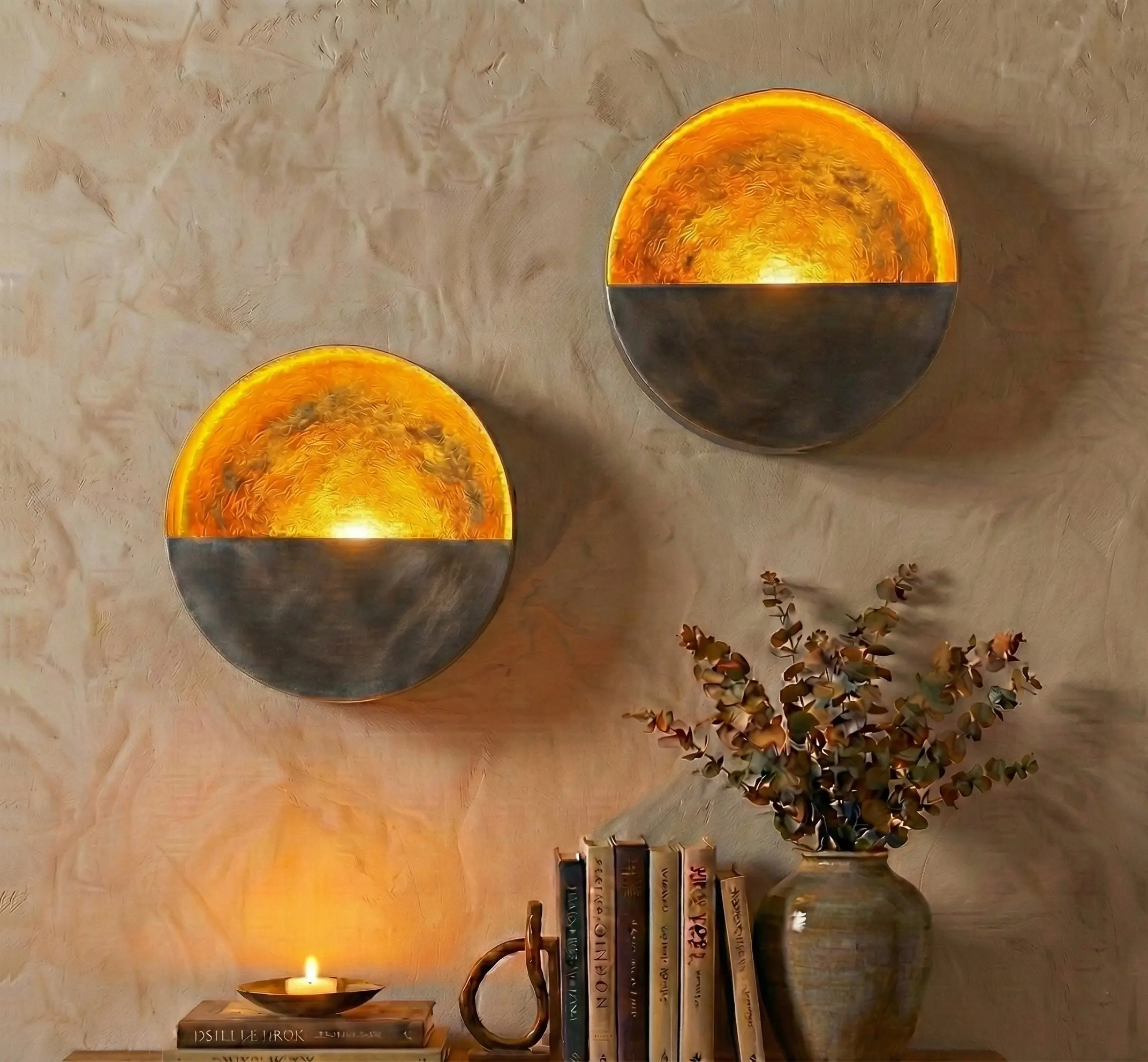 Eclipse Candle Wall Sconces Set of 2 | Antique Iron Wall Candle Holders | Decorative Candle Wall Sconces for Home Décor