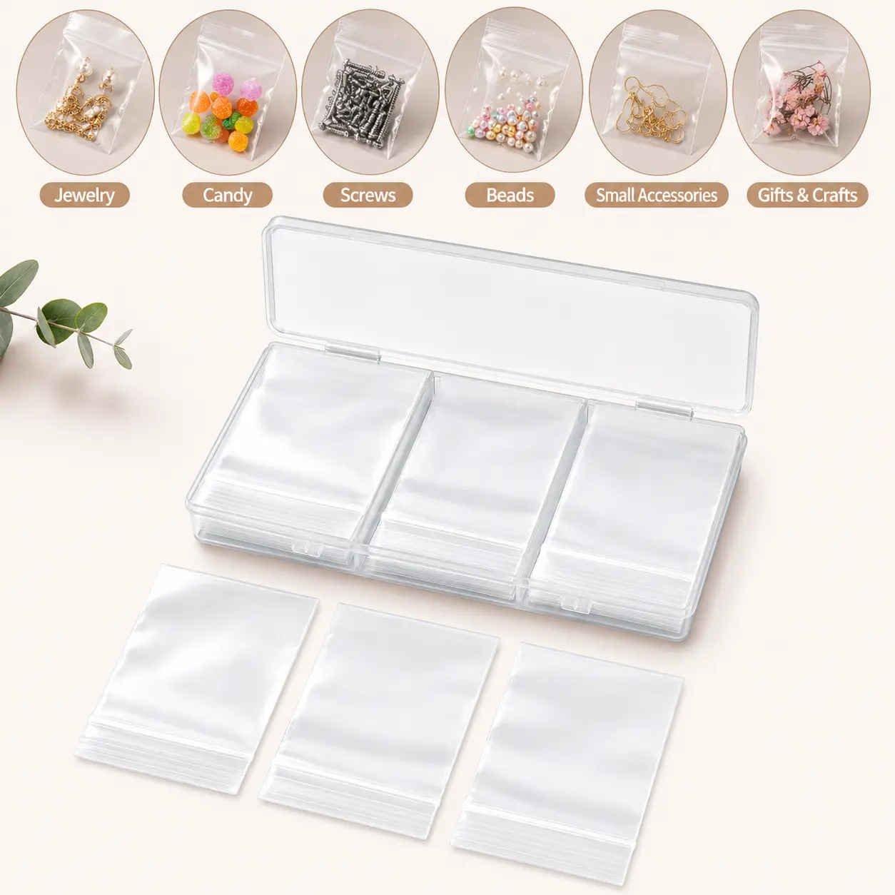 120 PCS Small Plastic Bags for Jewelry, 2" x 2.76" Resealable Clear Poly Baggies, 2.4 Mil Mini Zip Bags for Small Business, Storage, Gifts, Candy, Screws