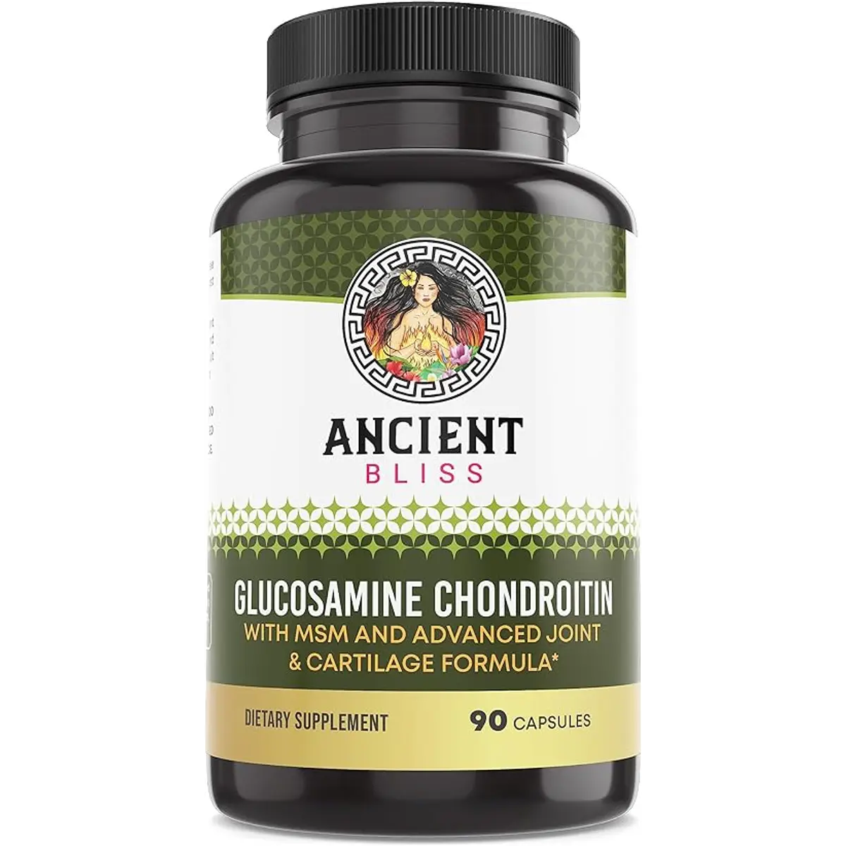 Ancient Bliss Glucosamine Chondroitin MSM Dietary Supplement - Anti-Inflammatory Joint Support, Arthritis Relief, Balanced Nutritional Formula for Cartilage Health - 90 Capsules for Men & Women, Anti-Inflammatory Joint Support Chondroitin & Glucosamine