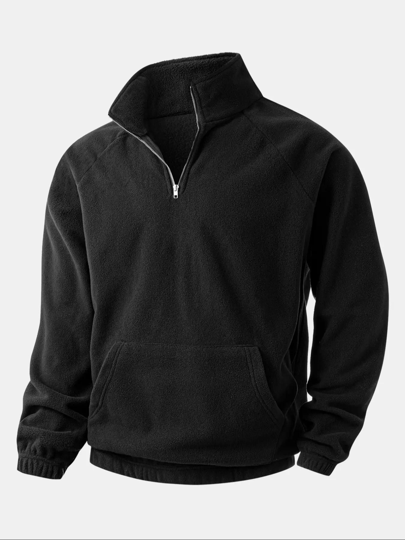 Men's Polar Fleece Hoodie Long Sleeve, Pure Color Solid Zip Front Mid-High Neck Half-Zip Shoulder Pad Warm Sweatshirt with Pockets, Casual Sports Basic Style, Casual Cozy Sweatshirt, Casual Loose Zipper, Tops
