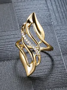 Elegant Zircon Decorated Cuff Ring, Geometric Design Ring, Fashion Accessories for Women for Party, Daily Clothing Decor, Trendy All-match & Exquisite Jewelry for Birthday Gift, Artificial Zircon Rings, Statement Ring, Fashionable Jewelry