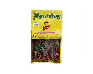 Indy Marimbas Spicy and Sour Cherry Flavored Lollipop Candy, 12 Pieces, Mexican Candy, Dulces Mexicanos, Chewy, Savory