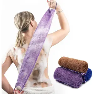 3-Piece African Exfoliating Net Bath Tool, Nylon Fiber Body Scrubbing Washcloth with Handle Grip, Long Back Scrubber for Shower, Body Care Tool, Three Pieces