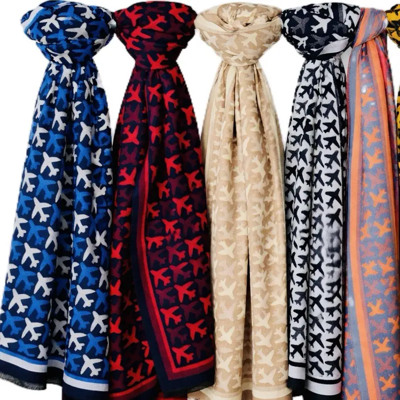 Winter Scarf With Airplane Design Unisex Scarf With Plane Yellow Black And Blue Patterns