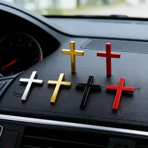 Universal Christian Cross Sticker with Chrome Finish Durable Zinc Alloy Faith Symbol Adhesive 2.5" x 1.8" Vehicle Decor for Thanksgiving Black Friday Cyber Monday Christmas Gifts Car Colorful Exterior stylish auto accessory Car Decals Truck Decals