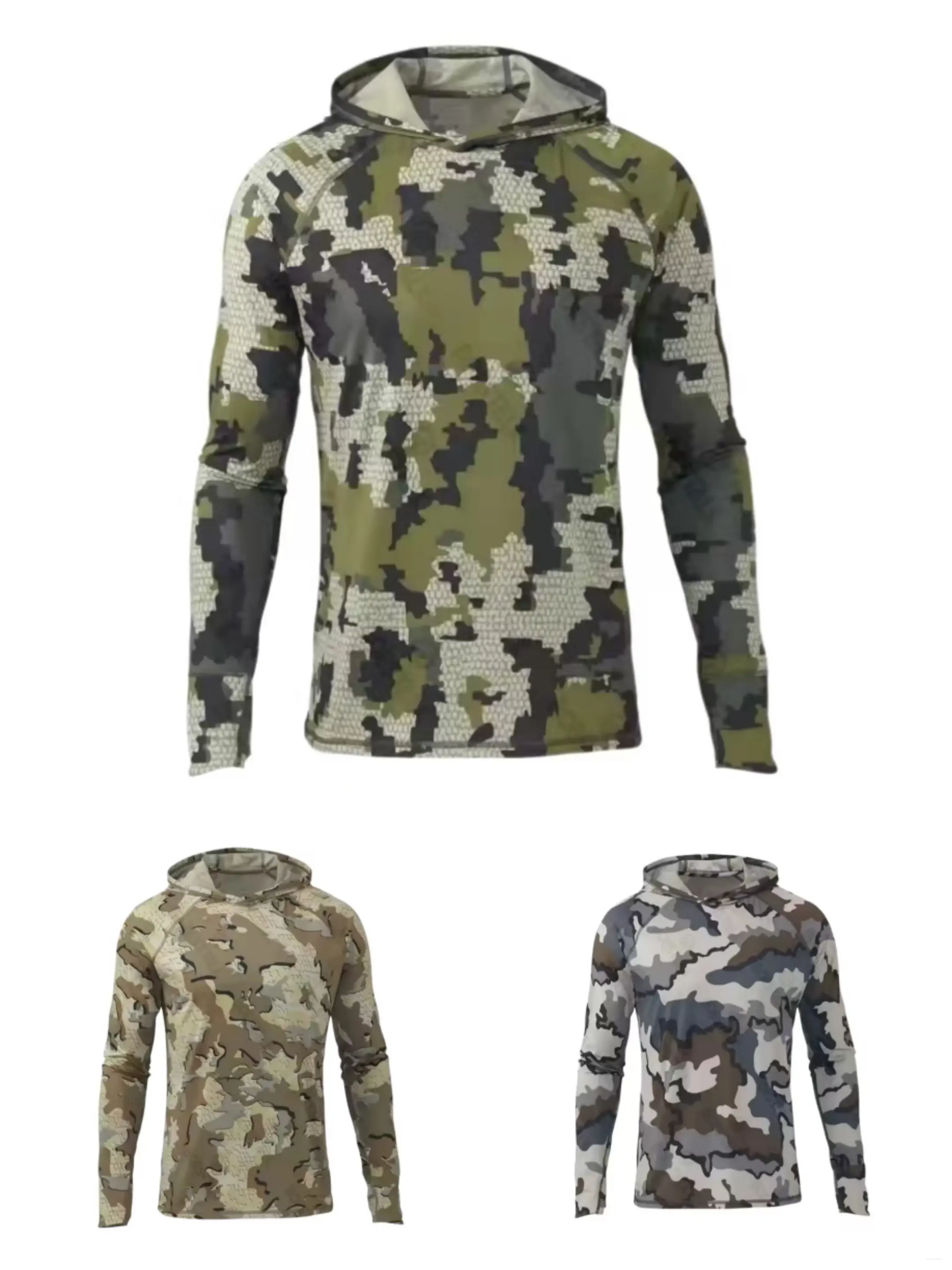 Summer Selection/3-Piece Hooded Sunscreen Camouflage Fishing Clothes Outdoor Sports Clothes Camping Mountaineering Clothes Sunscreen Breathable Training Clothes quick-dry jacket men