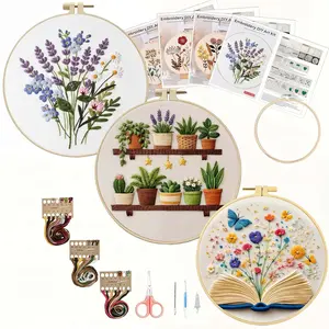 Flower Embroidery Kit for Beginners with Pattern and Instructions,  Cross Stitch Kits, 1 Wooden Embroidery Hoops,Threads and Needles,Needlepoint Kit for Adults-MM