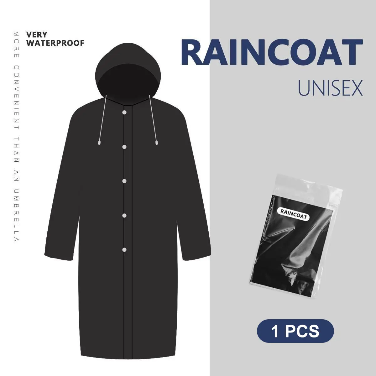 Foldable Waterproof Unisex 2-Pack Black Long Raincoat with Adjustable Hood, for Outdoor Hiking, Fishing Activities - Home Supplies Rainwear, Foldable Waterproof Raincoats