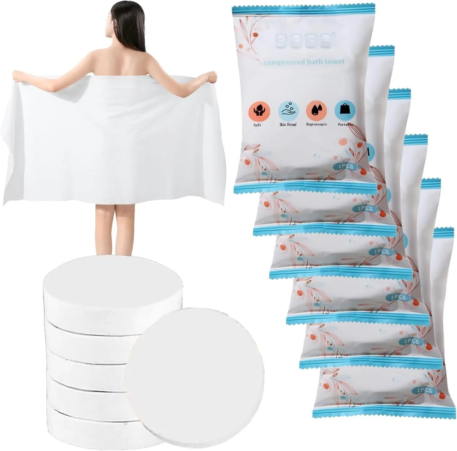 6 Packs Large Compressed Towel 56'' x 28'' Disposable Cotton Bath Towels Portable Thick Paper Towel  Suitable for Hiking Camping Beach Swimming and Traveling (6)