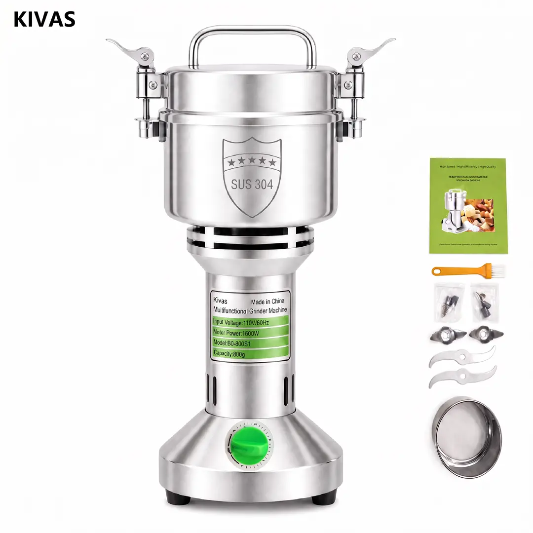 KIVAS 28000r/min Electric Grain Mill Grinder 1600W 28000RPM Heavy Duty Spice Grinder 30s Superfine Stainless Steel Pulverizer for Coffee Beans Spices Corn Herbs Grains High Speed Commercial Powder Machine