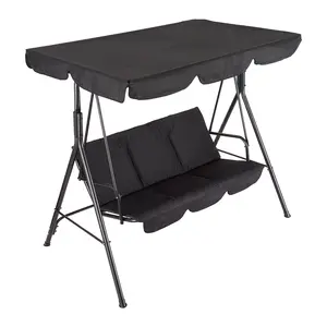 3-Seat Outdoor Swing Chair with Adjustable Canopy, Thick Cushions, Strong Spring Hooks, Non-Slip Feet, 500lbs Capacity, UV & Waterproof for Patio Garden Backyard, Outdoor Living Furniture,summervibes