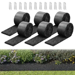 VEVOR Rubber Mulch Mat Roll, 6 Rolls 120x 4.5 in, Recycled Rubber Permanent Mulch Edging Border, Natural - Looking Flower Barrier with Stakes, 0.5 in Thick Cuttable Garden Edgings for LandscapingVEVOR Super Brand Day