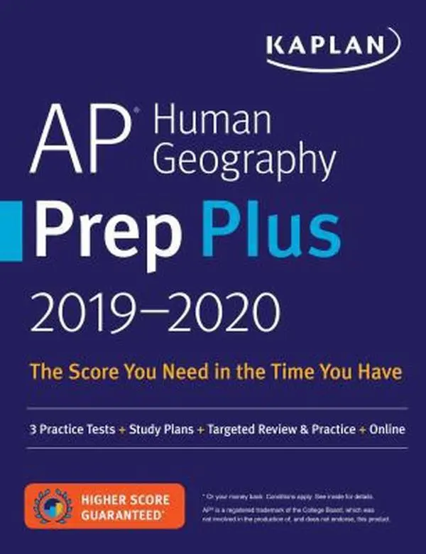USED Book - AP Human Geography Prep Plus 2019-2020: 3 Practice Tests + Study Plans + Targeted Review & Practice + Online by Kaplan Test Prep (Paperback) - english