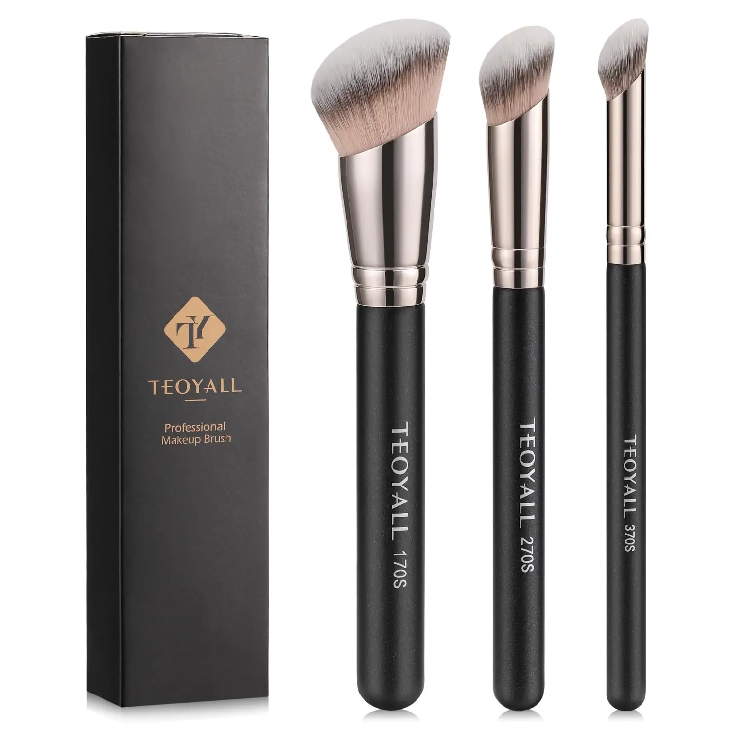 Foundation Contour Concealer Brush, 3Pcs Angled Blending Brush Set | 170S buffs foundation and contour no streak. 270S conceals dark circles and blemishes. 370S refines nose and under-eye