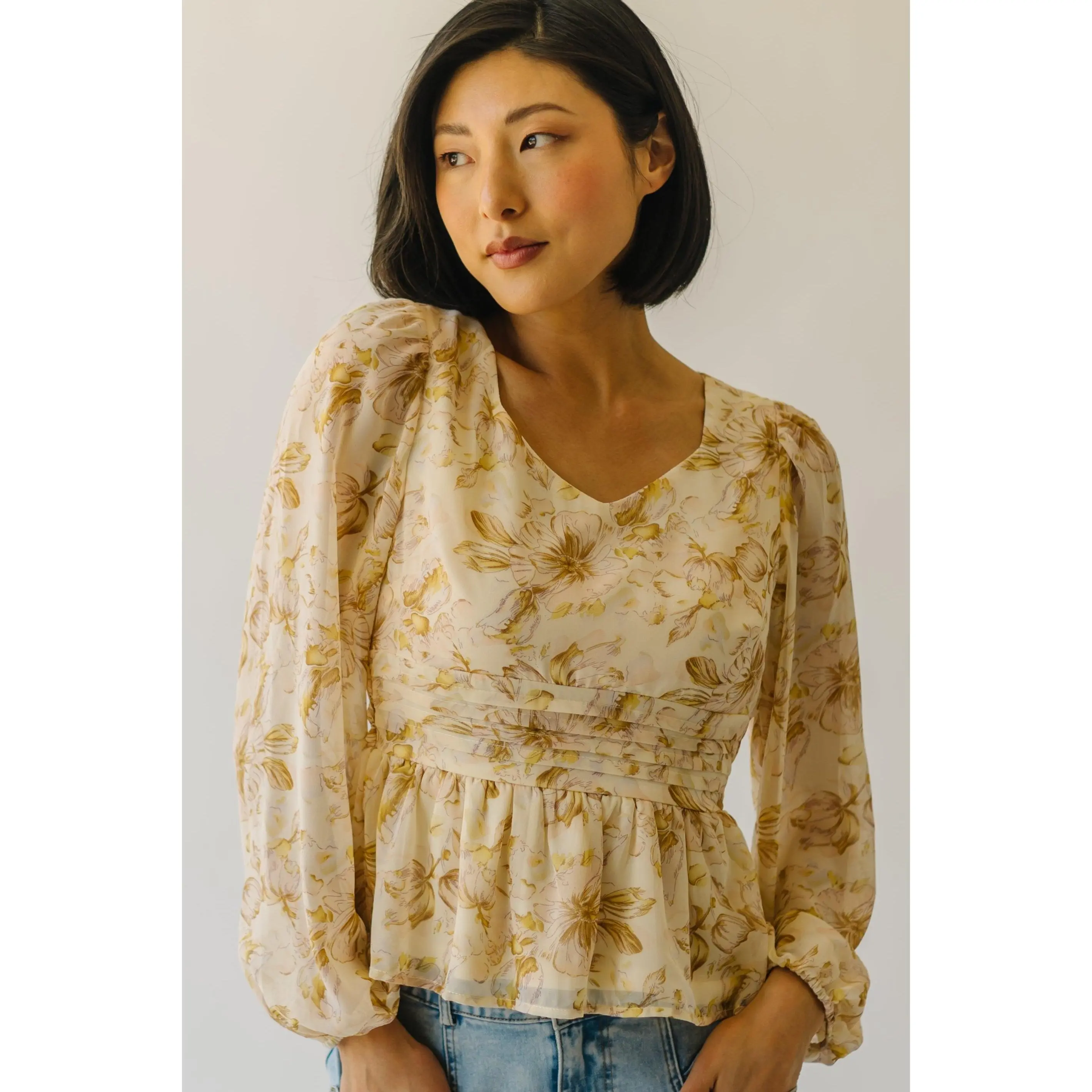 The Sabrina Pintuck Detail Blouse in Yellow Multi