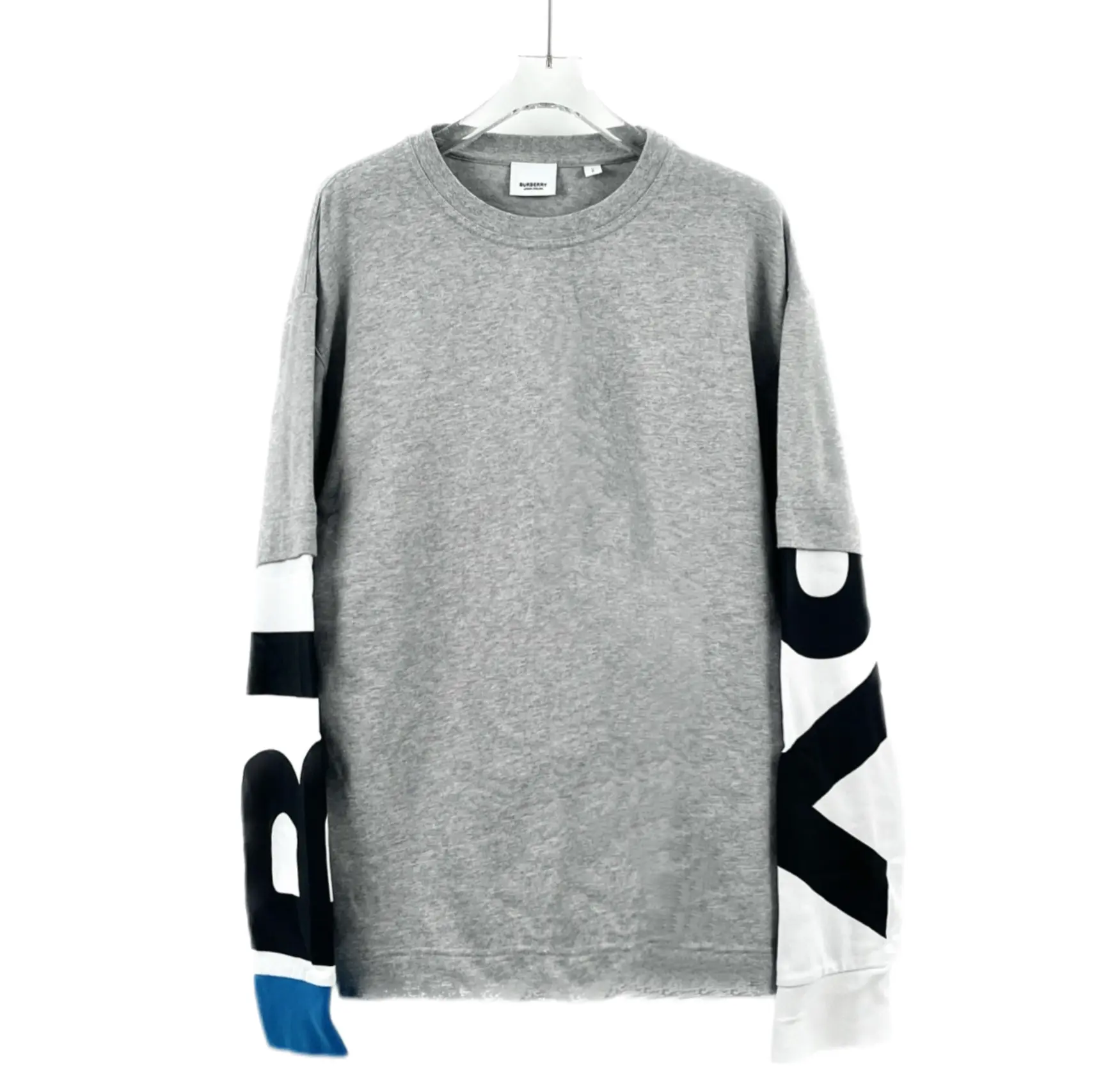 RDLT - Burberry Grey Logo Letter Patchwork Cotton Layered Sweatshirt Size S
