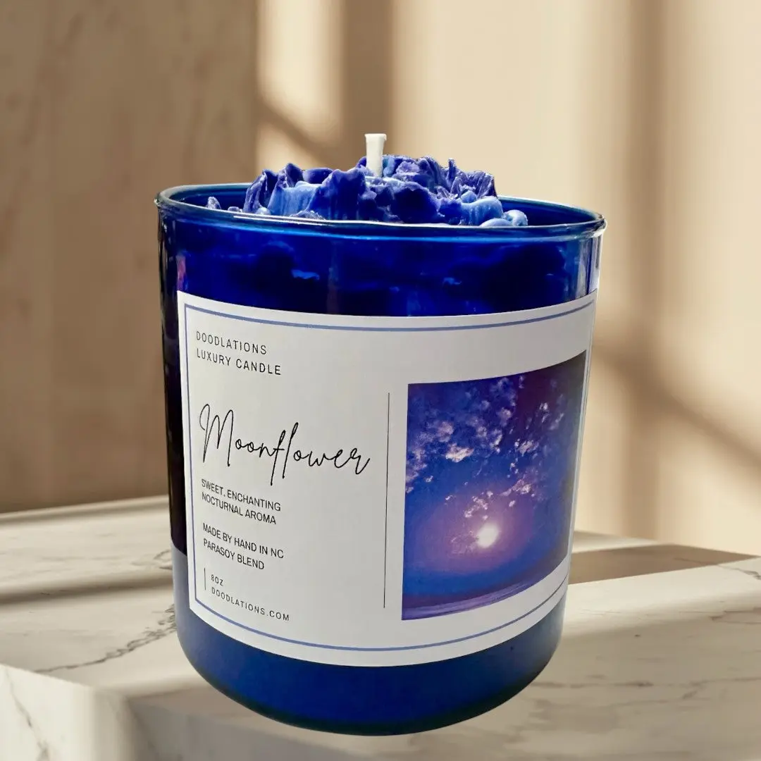 Doodlations Boutique Moonflower Candle - Fragrance Perfume Candle with Pear Aroma for Home Decor