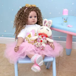 Realistic Reborn Toddler Baby Dolls Girl Vinyl 24 Inch Newborn Baby Doll Long Hair Soft Cloth Body Adorable Lifelike Toddler Dolls with Beautiful Princess Dress