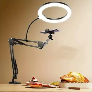 LED Adjustable Camera Ring Light, Selfie Ring Light, USB Powered Dimmable Photography Studio Light, Three Color Temperature Settings, Flexible Phone Holder for Streaming, Cooking, Nail Art, Vlog Shooting, Compact Design for Home Office Decor