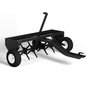 GAOMON 48-Inch Tow Behind Lawn Plug Aerator with Gloves and Universal Hitch, Lawn Aerator Tow Behind with Steel Tines,Tray and Inflatable Wheels for Gardens, Lawns and Farms, Black