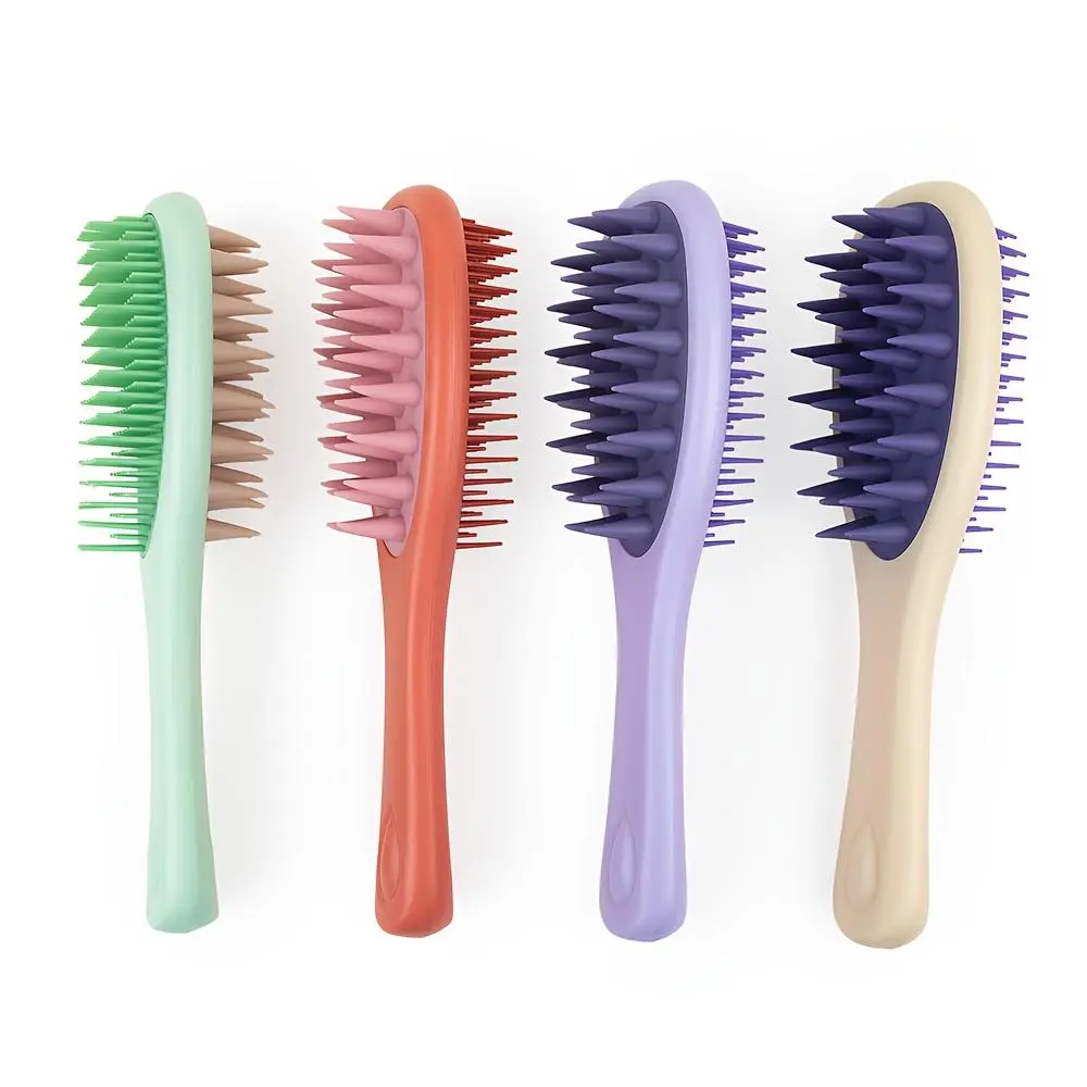 Long-Handle Double-Sided Shampoo Brush with Silicone Bristles and Handle, Dual-Use Wet and Dry Hair Washing and Massage Brush