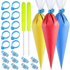 Pack of 100 Disposable Piping Pastry Bags & 10Pcs Tip Clips & 2Scriber Needle Kit, Tipless Piping Bags Best Cookie/Cake Decorating Tools (10 Inch)