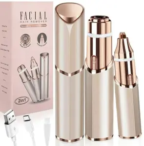 Eyebrow-Facial Hair Remover Women: Portable 2 in 1 Electric Shaver and Facial Trimmer - Rechargeable Eyebrow Lips Body Facial Razor Comfort