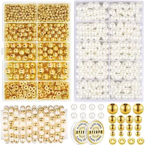 900pcs-1400pcs Pearl + Spacer Beads Combo, Bead Assortment, DIY Jewelry Accessories, Perfect for Bracelets, Earrings, Necklaces, Ideal Gift for Friends