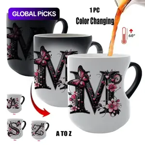 Butterfly Initials Heat Sensitive Magic Mug, Ceramic Coffee Mug, Color Changing Heart Design, Ceramic Cup, Personalized Gift for Valentine's Day Mothers Day #GLOBAL PICKS