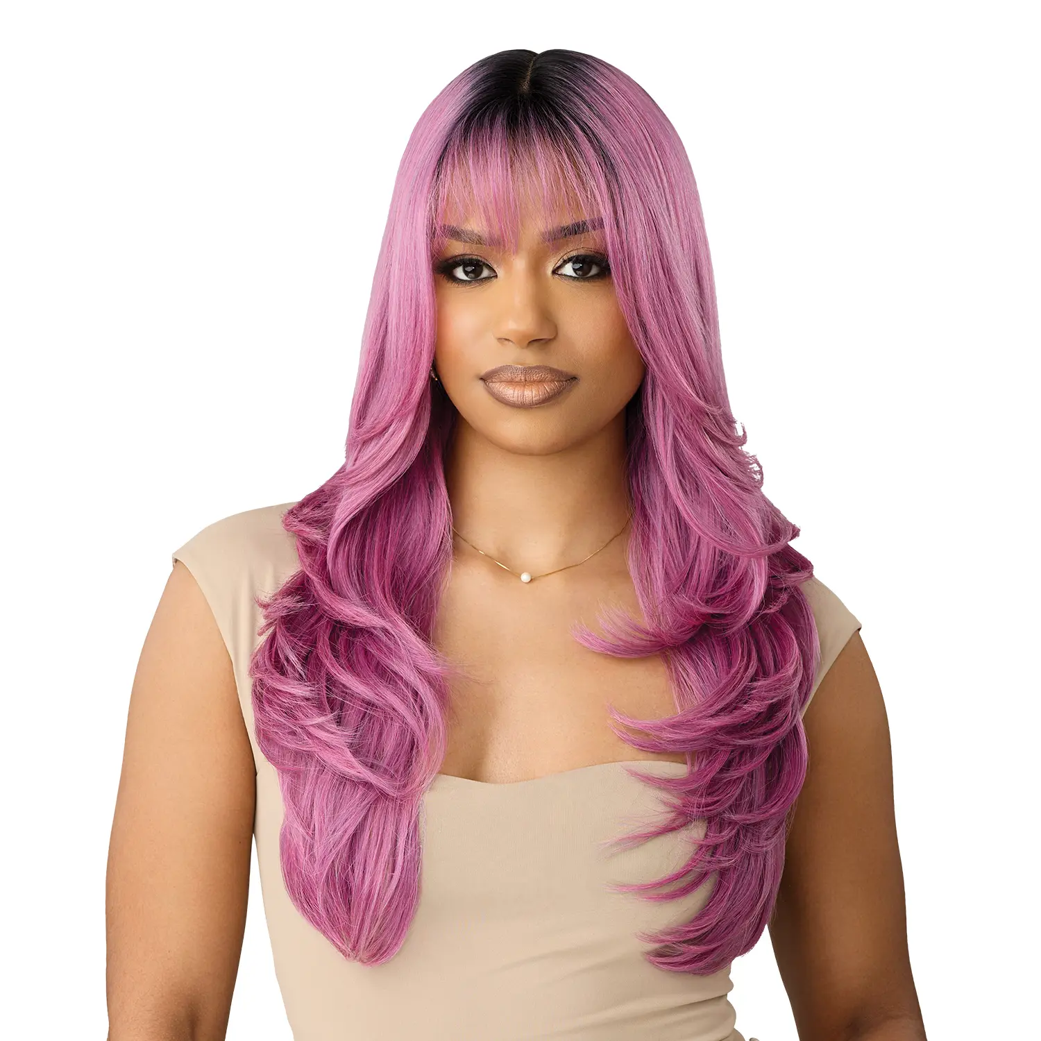Outre HD Lace Front Glueless Synthetic Wig - Castine, Brown Loose Wave, Heat Resistant Wig, Glueless Synthetic Wigs, Wigs