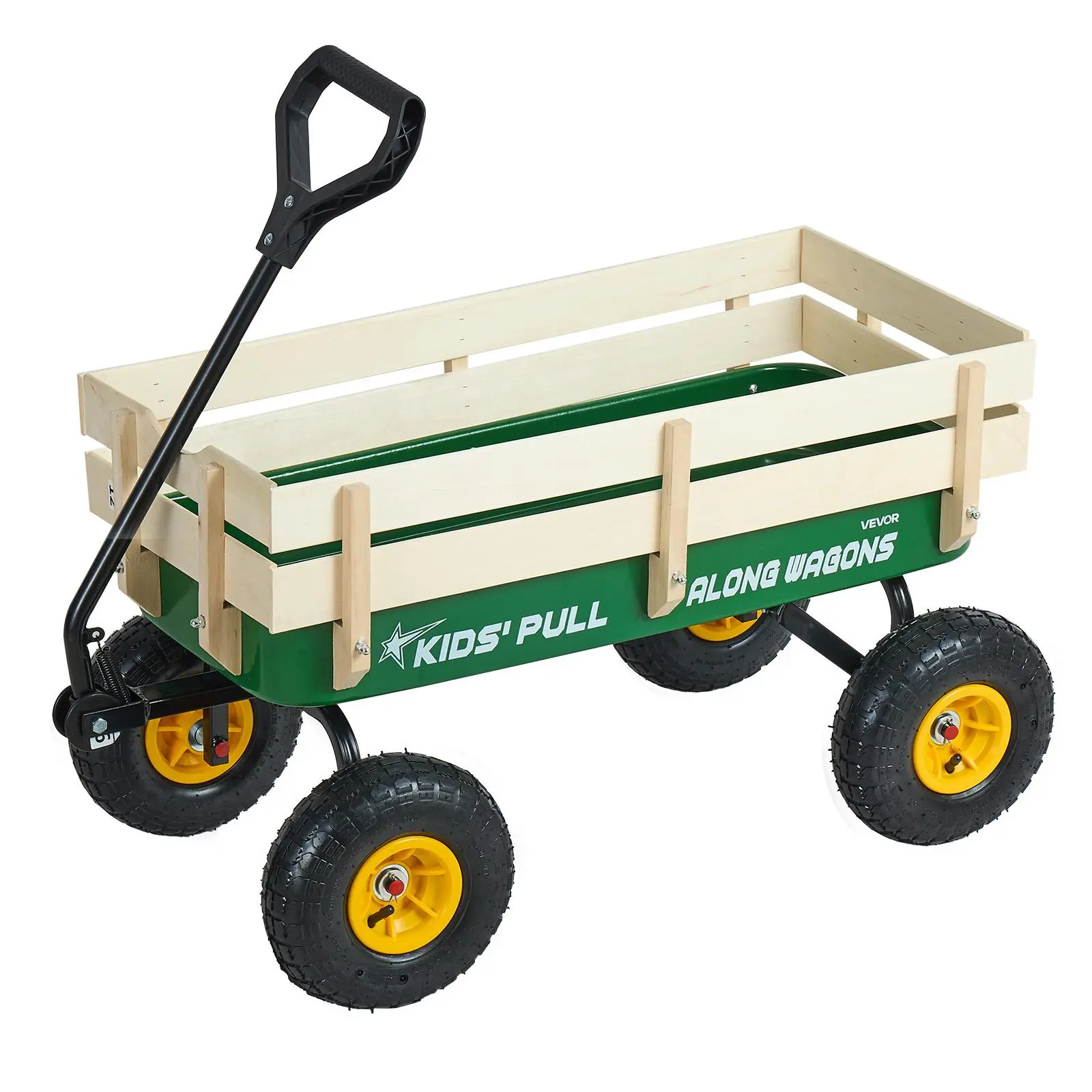 【SummerFinds】VEVOR Pull-Along Wagon for Kids, 39 inch Toddler Wagons with Wooden Panels & Handle, Supports up to 330 lbs, All-Terrain Utility Wagon Cart Birthday Present for Kids Gardening Beach, Green