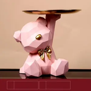 Creative Bear Desktop Tray, Mini Key Storage Ornament, Luxurious Home Decor, Living Room Wine Cabinet Entrance Decoration, Fashionable Bear Decor, Interior Decoration Accessories