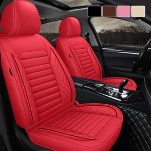 Red Luxury PU Leather Car Seat Cover 5 Seats Full Set Front Rear Back Protector Waterproof Automotive Interior Universal with Airbag Compatibility