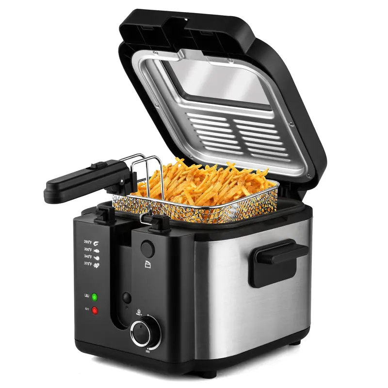 SUSTEAS Electric Countertop Deep Fryer - 1.5L/2.5L (1.6-quart/6 cup) Oil Capacity, Stainless Steel Viewing Window, Fast Heating, Cool-Touch, Easy-Clean Removable Parts, Portable Mini with Basket, Kitchen Appliances for Individuals, Fryer Fries Essential