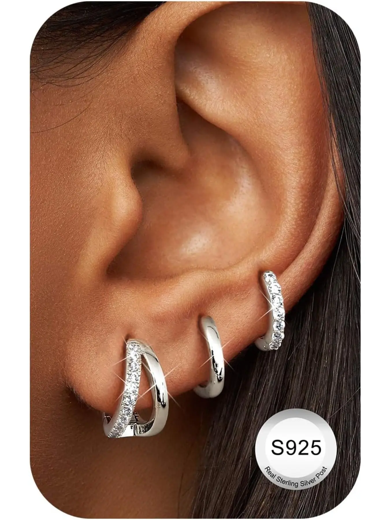 3 Pairs Sterling Silver Hoop Shape Earrings for Women Chunky Earrings Hoops Earrings for Women Hypoallergenic Earring Sleeper Earrings Huggies Earrings Set Gold Silver Shining Earrings Circle Shape Earrings