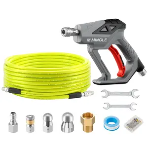 M MINGLE Sewer Jetter Kit for Pressure Washer 50 FT, Drain Cleaner Hose with Power Washer Spray Tool, 1/4 Inch NPT Corner Rotating and Button Nose Sewer Jetting Nozzle, Orifice 4.0, 4.5