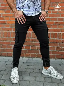 Men's Tight-Fitting Zipper Jeans, Workwear Denim Jeans, Slim Fit, New Arrival, Comfortable Fashion Patchwork Design, Perfect for Daily Wear