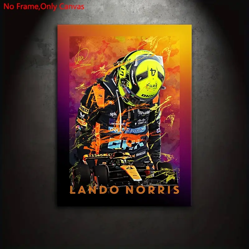 1 piece/set of frameless canvas painting print poster, Unframed Art Print, classic abstract art, racing driver Lando Norris, gift for F1 race car enthusiasts, gift for bedroom, living room, kitchen, mural, wall decoration, Home wall decor