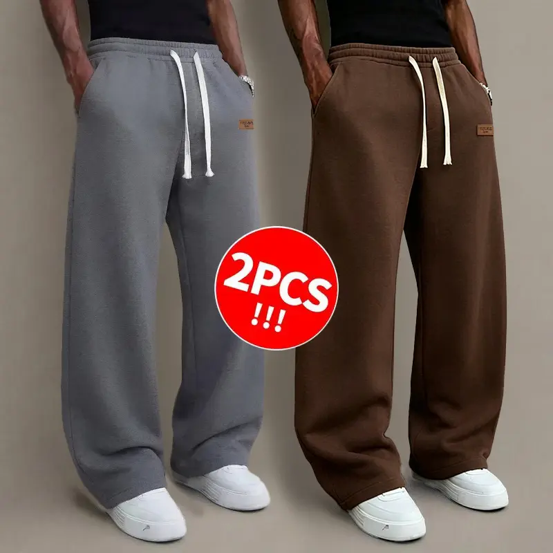 2PCS men’s and women’s casual sweatpants, fall/winter loose wide leg pants, elastic waist drawstring trousers, baggy streetwear pants for everyday wear