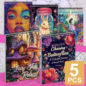 5-Pack Adult Coloring Book Set - Stress Relief for Men & Women, Featuring Magic House, Flower Women, and Butterfly Themes - High-Quality Paperback for Relaxation, Creative Fun, and Holiday Enjoyment - Perfect for Christmas, Thanksgiving, and Halloween