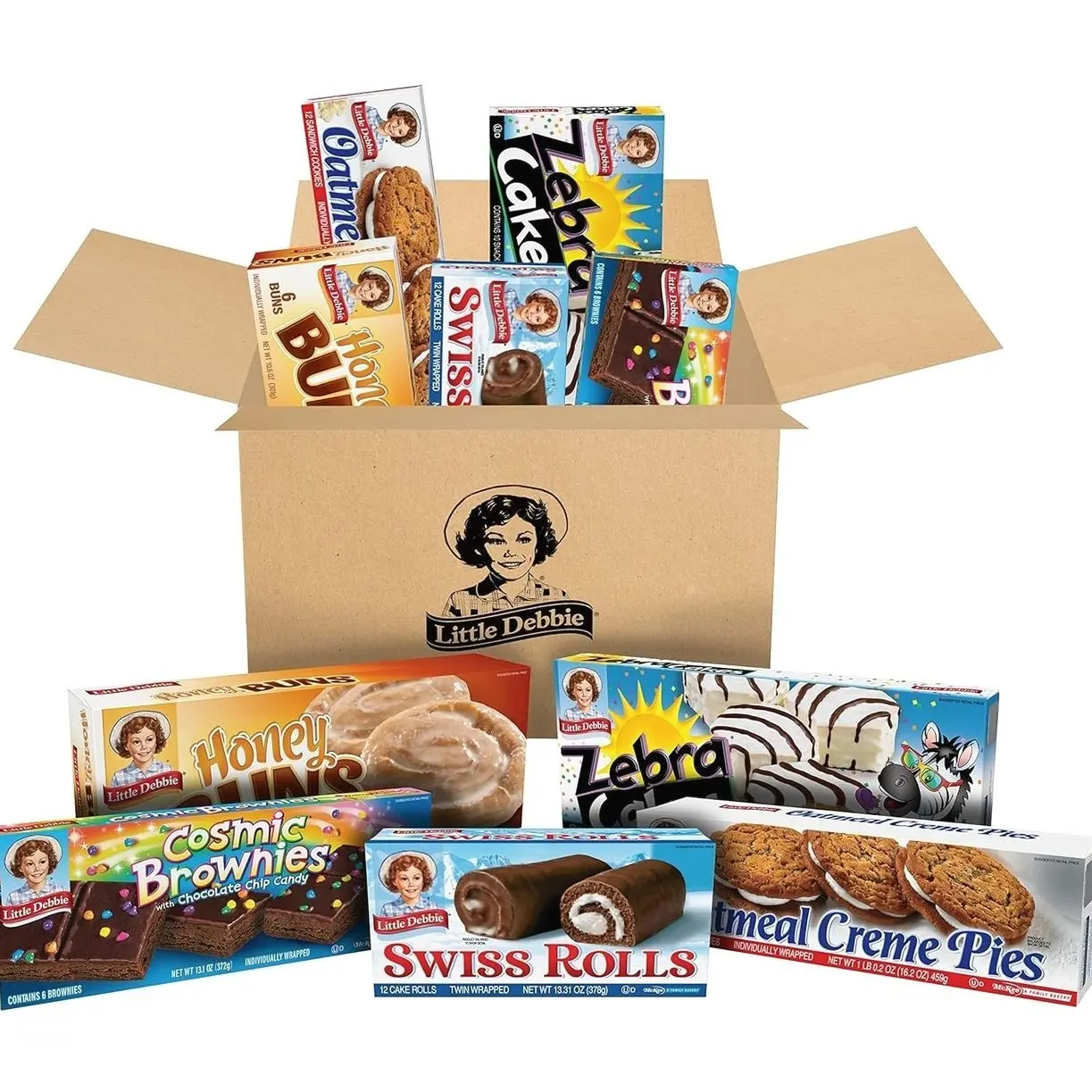 Little Debbie Variety Pack, Zebra Cakes, Cosmic Brownies, Honey Buns, Oatmeal Creme Pies, and Swiss Rolls (1 Box Each), 48 Piece Assortment