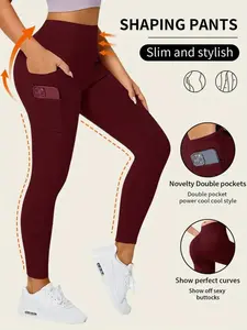 High Waist Pocket Shaping Leggings for Women, Ultra-Elastic Slimming Yoga Pants, Sporty Skinny High Fashion Versatile Bottoms, Skinny Sports Leggings, Solid Pocket Leggings