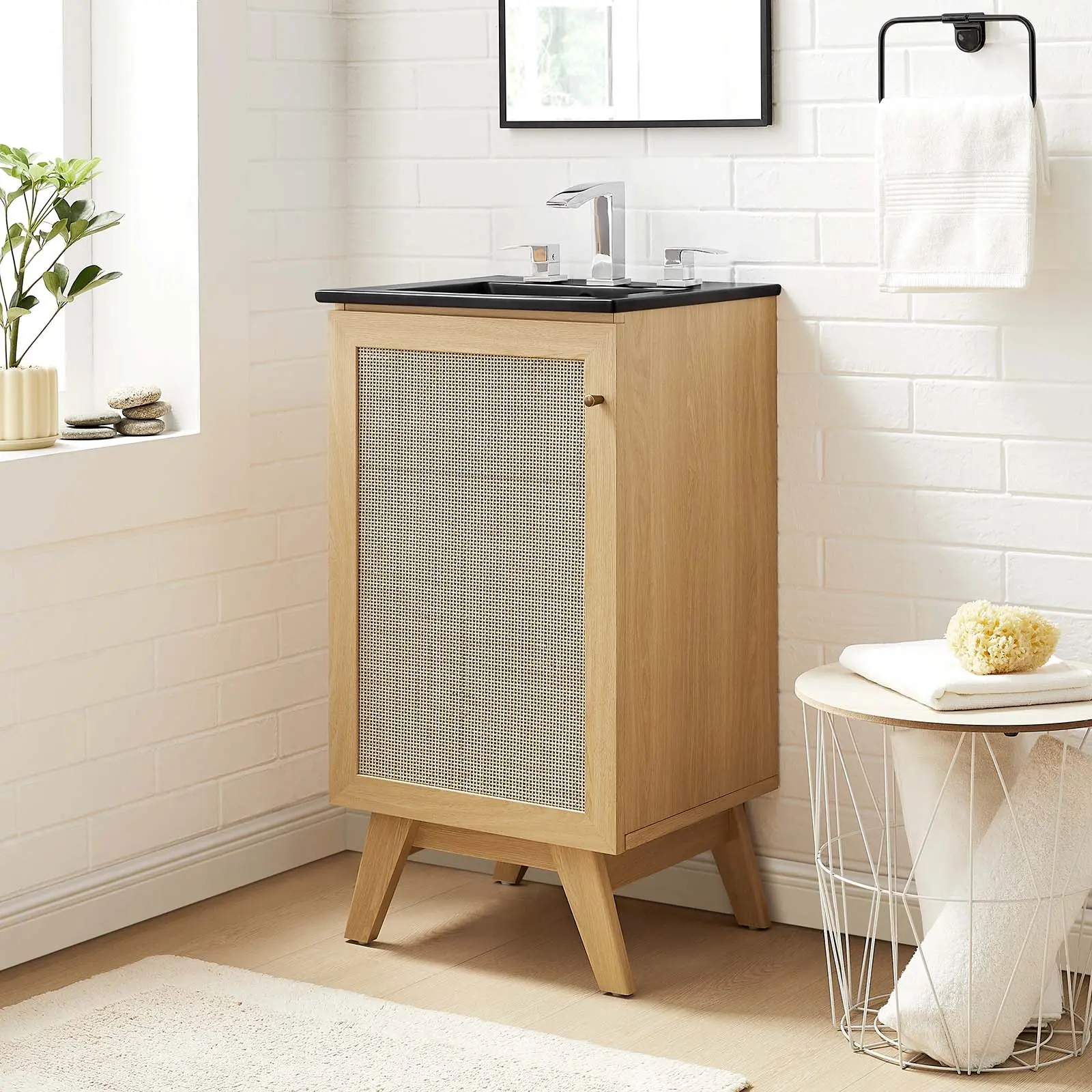 Modway Soma 18-in Bathroom Vanity Set with Adjustable Bathroom Storage Cabinet, Oak Black Finish
