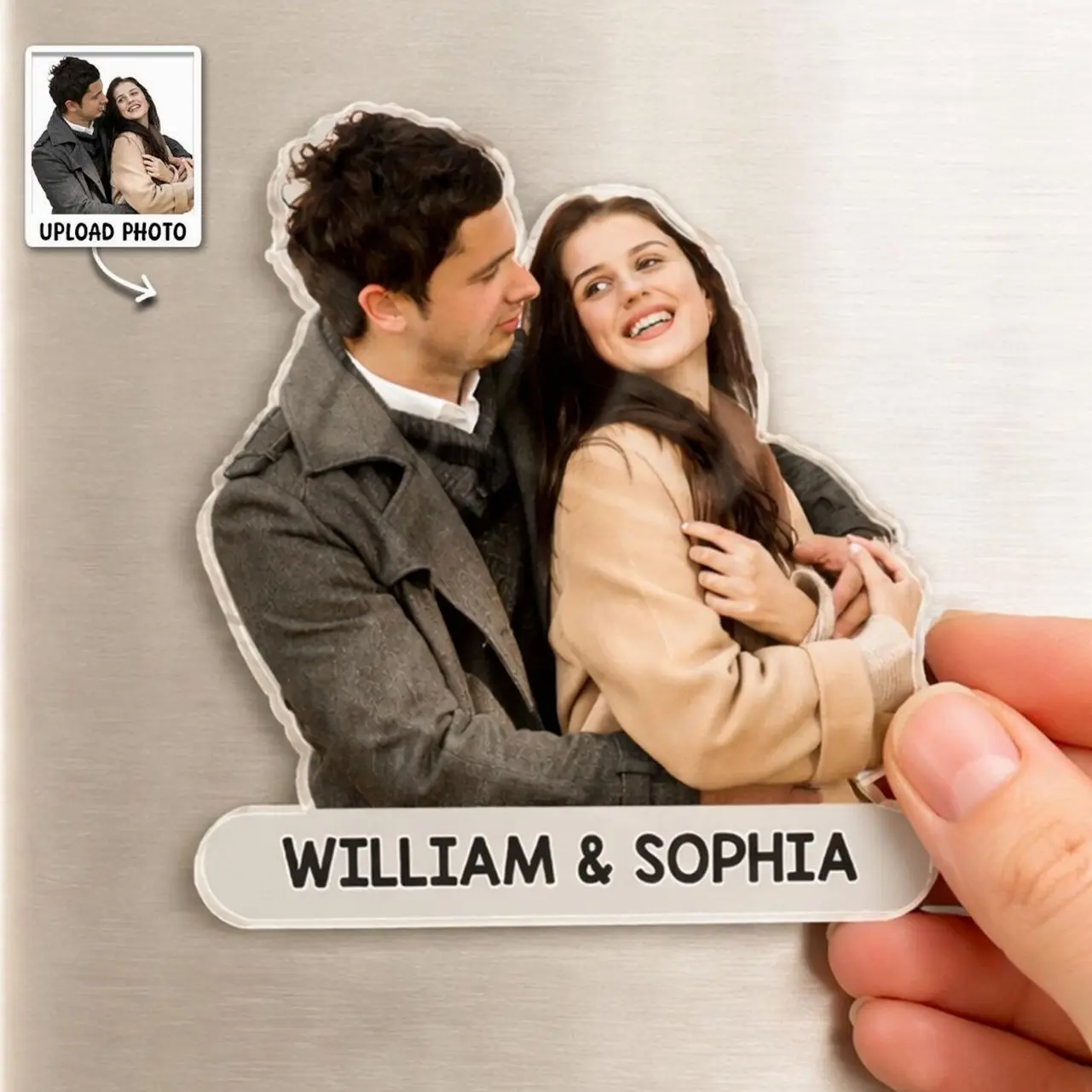 Personalized Acrylic Photo Magnet, Custom Couple Portrait Picture Magnet for Fridge, Unique Anniversary or Valentine's Day Gift