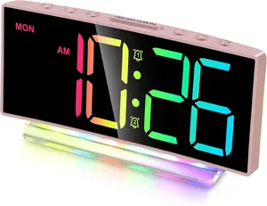 Cute Pink Loud Alarm Clock with RGB Night Light - Perfect for Girls Room Decor