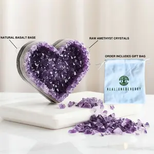 Natural Amethyst Crystal Heart - Raw Amethyst Heart Shaped Cluster 1.5-2 in Premium Quality Druzy Purple Gemstone